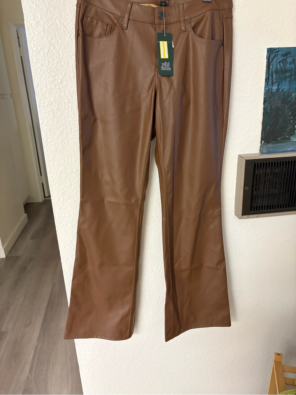 Women's Faux Leather Flare Pants - Brown